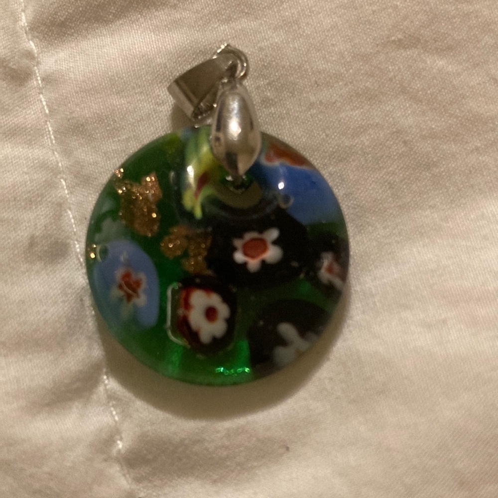 Hand made resin pendant with floral beads and copper glitter
